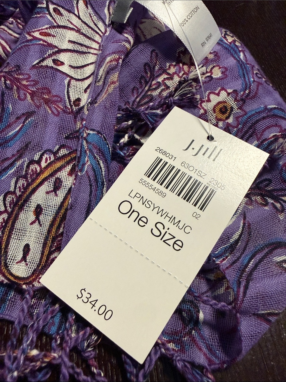 J. Jill Purple Floral Fringed Lightweight Scarf - Picture 2 of 5